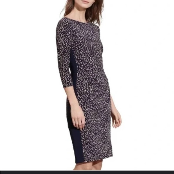 Lauren Ralph Lauren Dresses & Skirts - Lauren Ralph Lauren Woman’s Dress 14 Midi Crew Neck 3/4 Sleeve Gathered waist